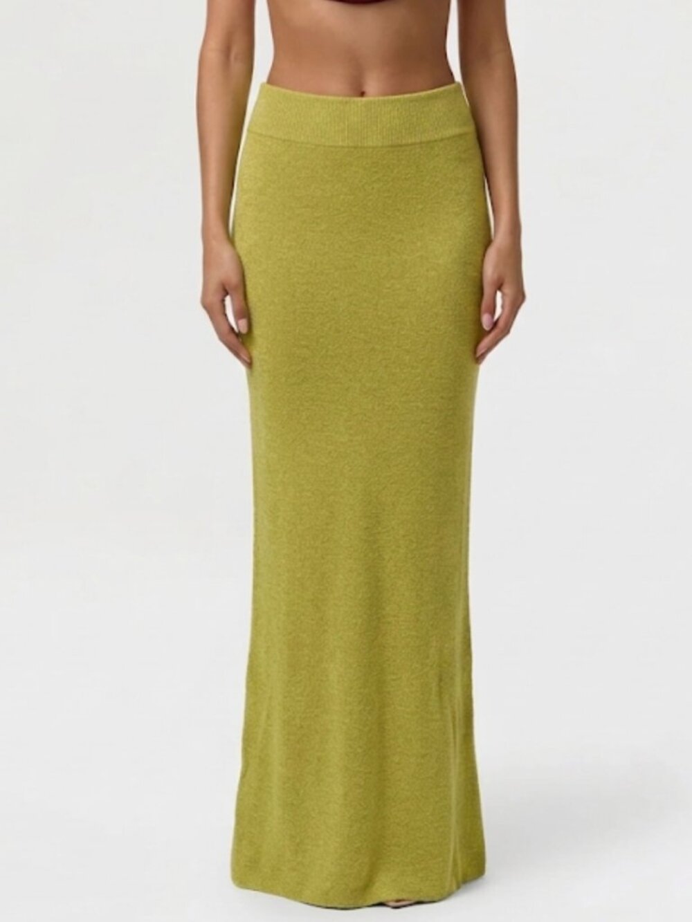 Naked Wardrobe Knit Maxi Skirt Chartreuse Green Resort Party Brunch Size XS NWT